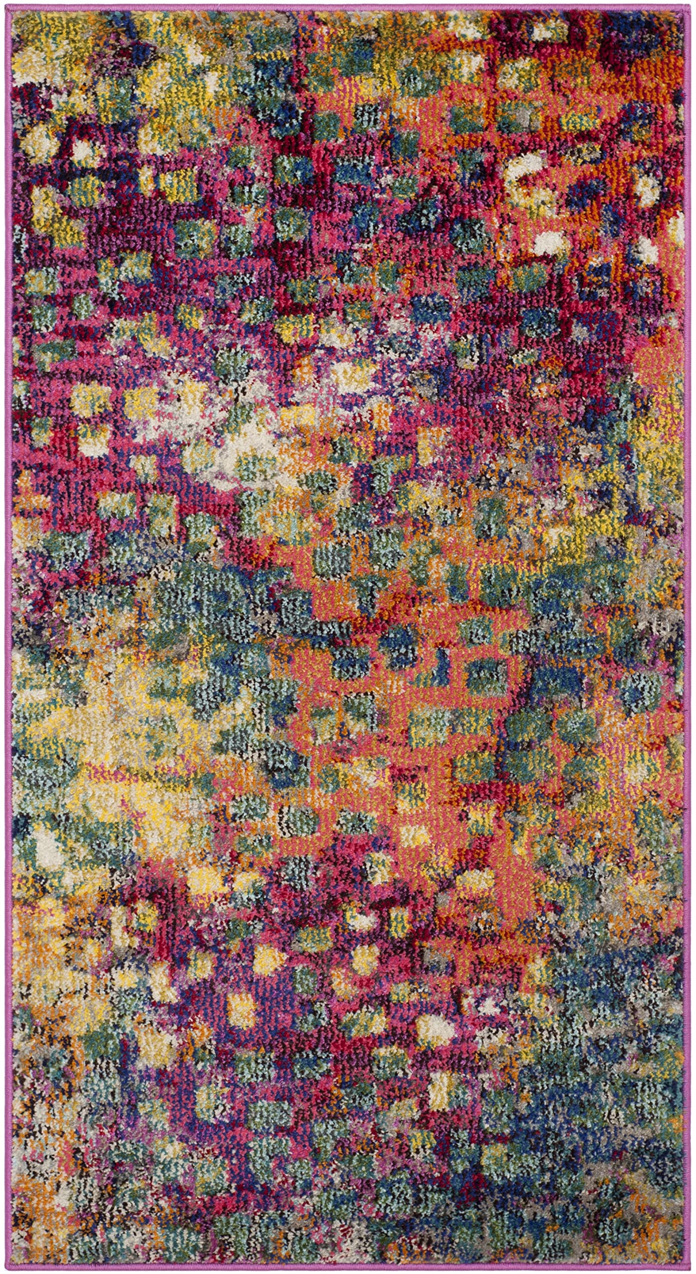SAFAVIEH Monaco Collection Accent Rug - 22 x 4, Pink & Multi, Abstract Watercolor Design, Non-Shedding & Easy Care, Ideal for 