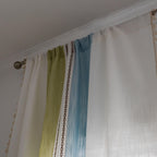 Sutuo Home Boho Curtains 84 Inch For Bedroom Living Room, Semi Blackout Linen Farmhouse Tassels Window Treatment Bohemian Embroidery Drape, Rod Pocket 1 Panel 52' W X 84' L, Green Blue Striped Linen