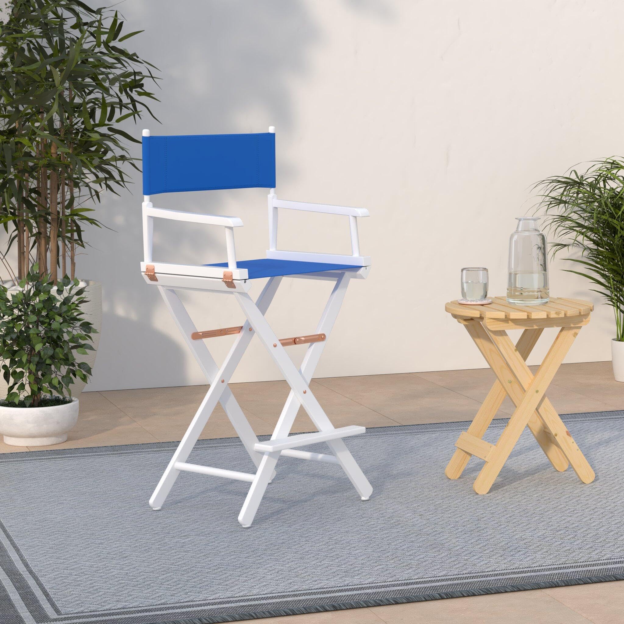 Casual Home Director'S Chair ,White Frame/Royal Blue Canvas,30&quot; - Bar Height