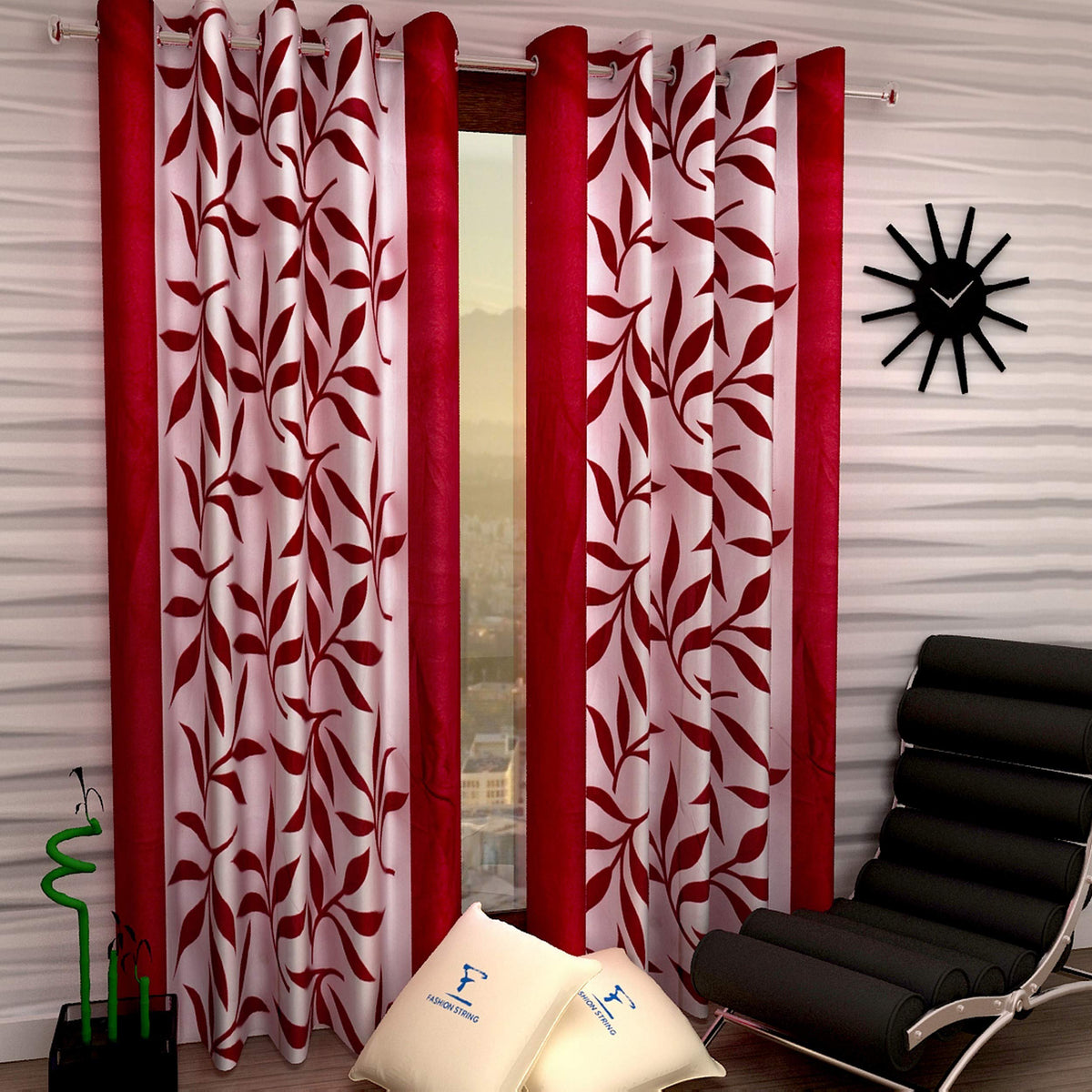 Fashion String Polyresin Long Window Curtain Set (Maroon, 5 Feet)  2 Pieces