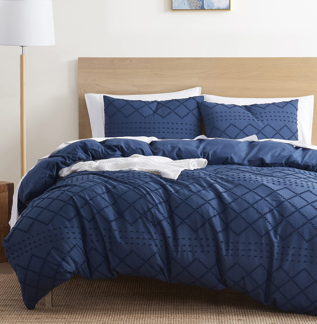 Nestl Boho Bedding Sets & Collections - Boho Duvet Cover Twin, 2 Piece Twin Duvet Cover Set, Double Brushed Navy Duvet Cover Wit
