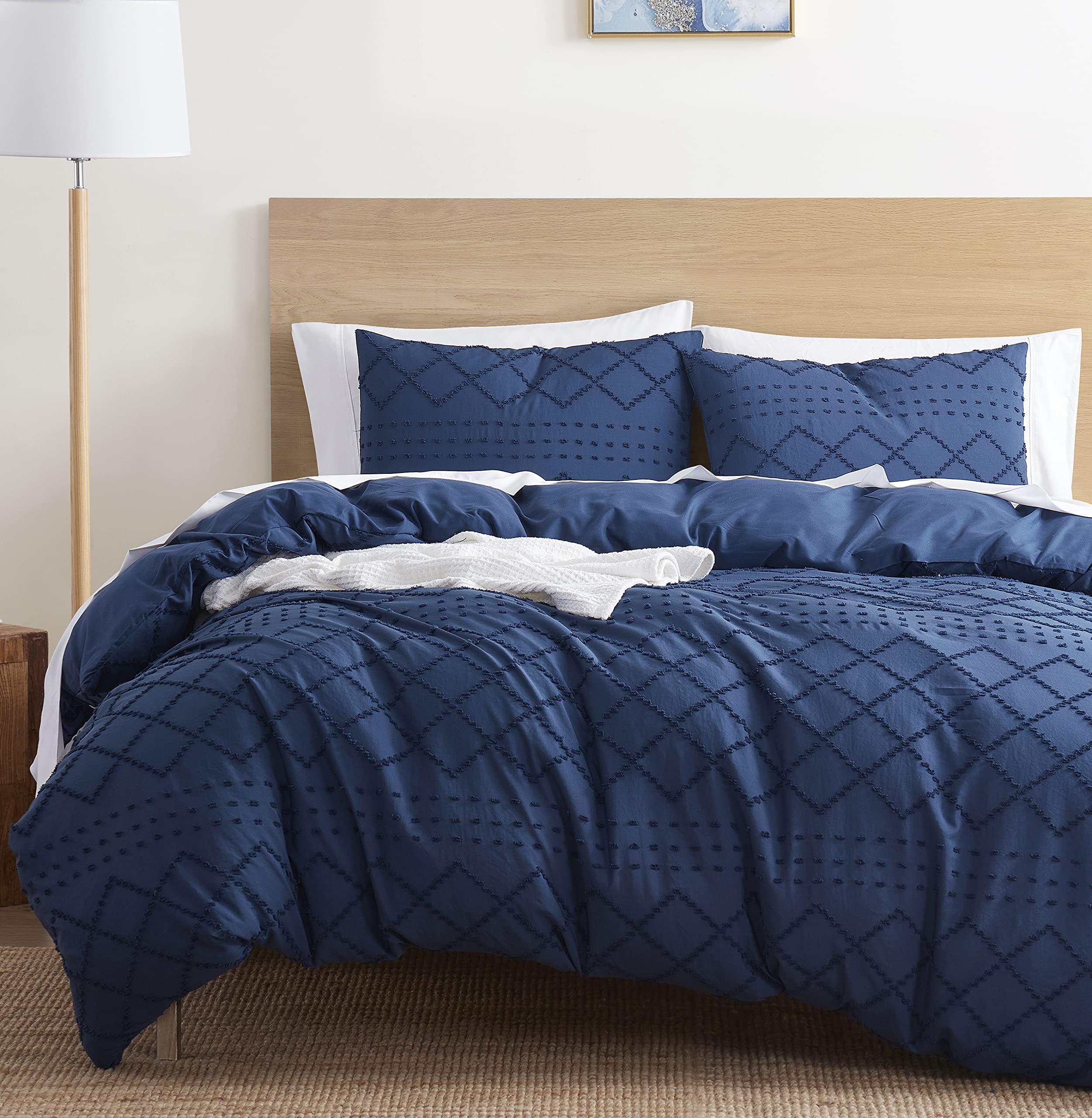 Nestl Boho Bedding Sets & Collections - Boho Duvet Cover Twin, 2 Piece Twin Duvet Cover Set, Double Brushed Navy Duvet Cover Wit