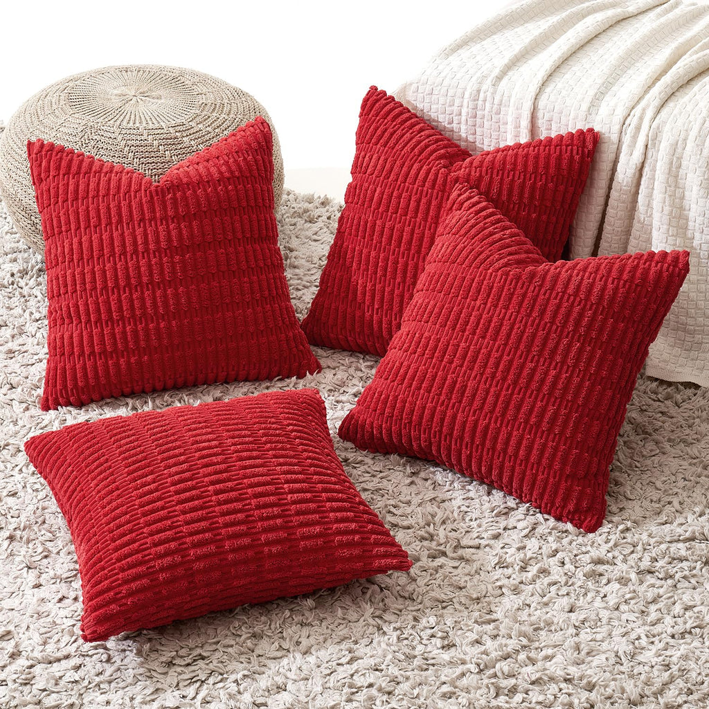 Miulee Pack Of 4 Red Corduroy Decorative Throw Pillow Covers 20X20 Inch Soft Boho Striped Pillow Covers Modern Farmhouse Home Decor For Sofa Living Room Couch Bed