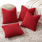Miulee Pack Of 4 Red Corduroy Decorative Throw Pillow Covers 20X20 Inch Soft Boho Striped Pillow Covers Modern Farmhouse Home Decor For Sofa Living Room Couch Bed