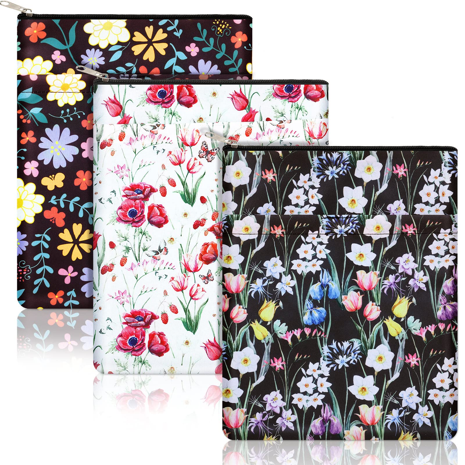Tinlade 3 Pcs Floral Book Covers With Zipper Cute Flower Pattern Book Covers Lovers Gifts Washable Fabric Protector For Women Fr