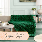 Adyrescia Chunky Knit Blanket Throw | 100% Hand Knit With Jumbo Chenille Yarn (50''X60'', Forest Green)