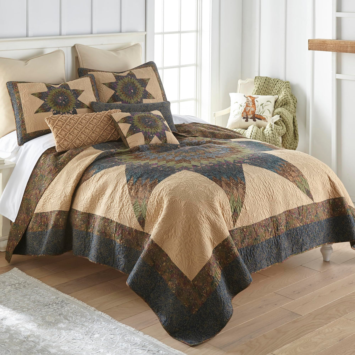 Donna Sharp Full/Queen Bedding Set - 3 Piece - Forest Star Cotton Lodge Quilt Set With Full/Queen Quilt And Two Standard Pillow