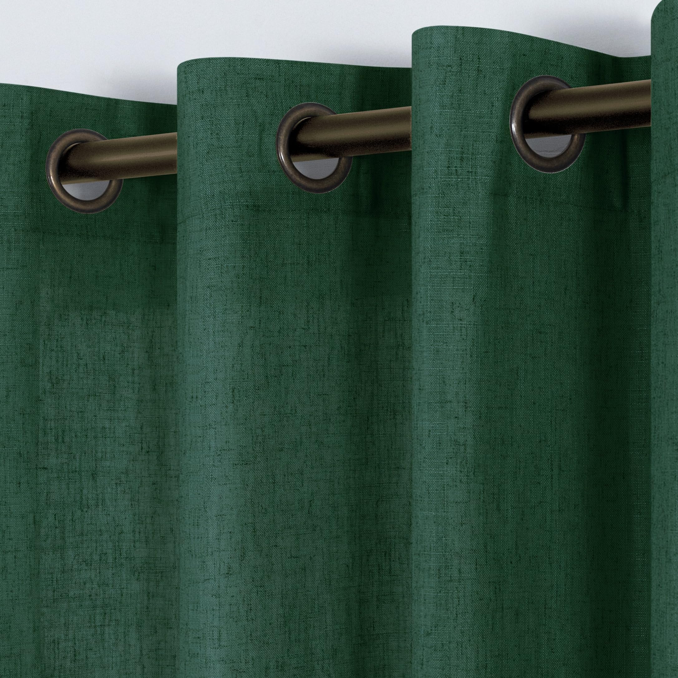 Koufall Dark Green Curtains 84 Inches Long For Living Room 2 Panels Set,Sheer Linen Black Grommet Semi Light Filtering Moody Cur