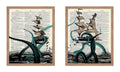Poster Master 2-Piece Dictionary Art Poster - Giant Octopus and Broken Ship Print - Tentacle Art - Kraken Art - Gift for Men, Wo