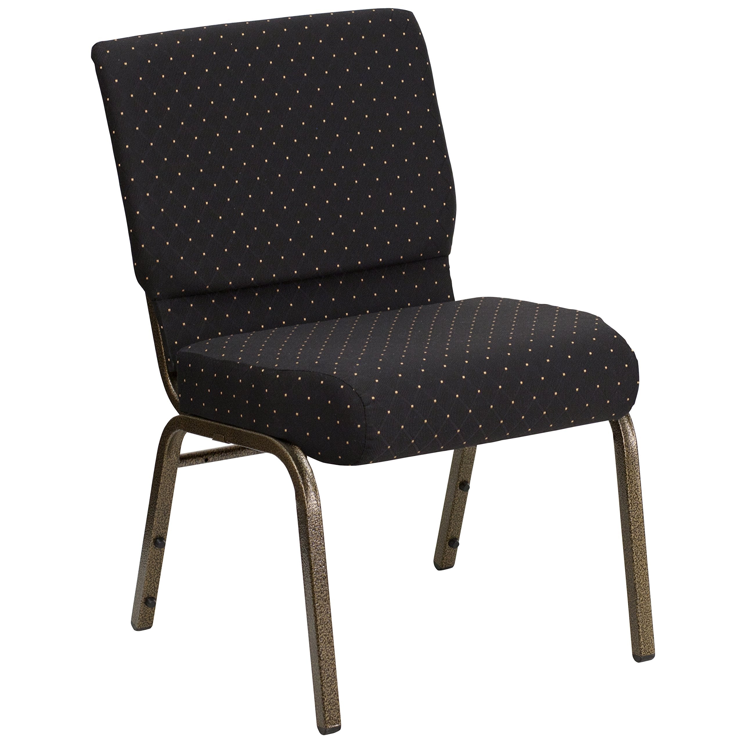 Flash Furniture HERCULES Series 21''W Stacking Church Chair in Black Dot Patterned Fabric - Gold Vein Frame