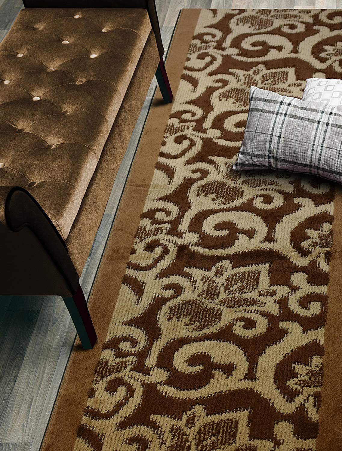 ORFA HOME Custom Cut Hallway Runner Rug, Slip Resistant, 31 Inch Wide X Your Choice of Length, Lily Brown, 31 Inch X 8 feet
