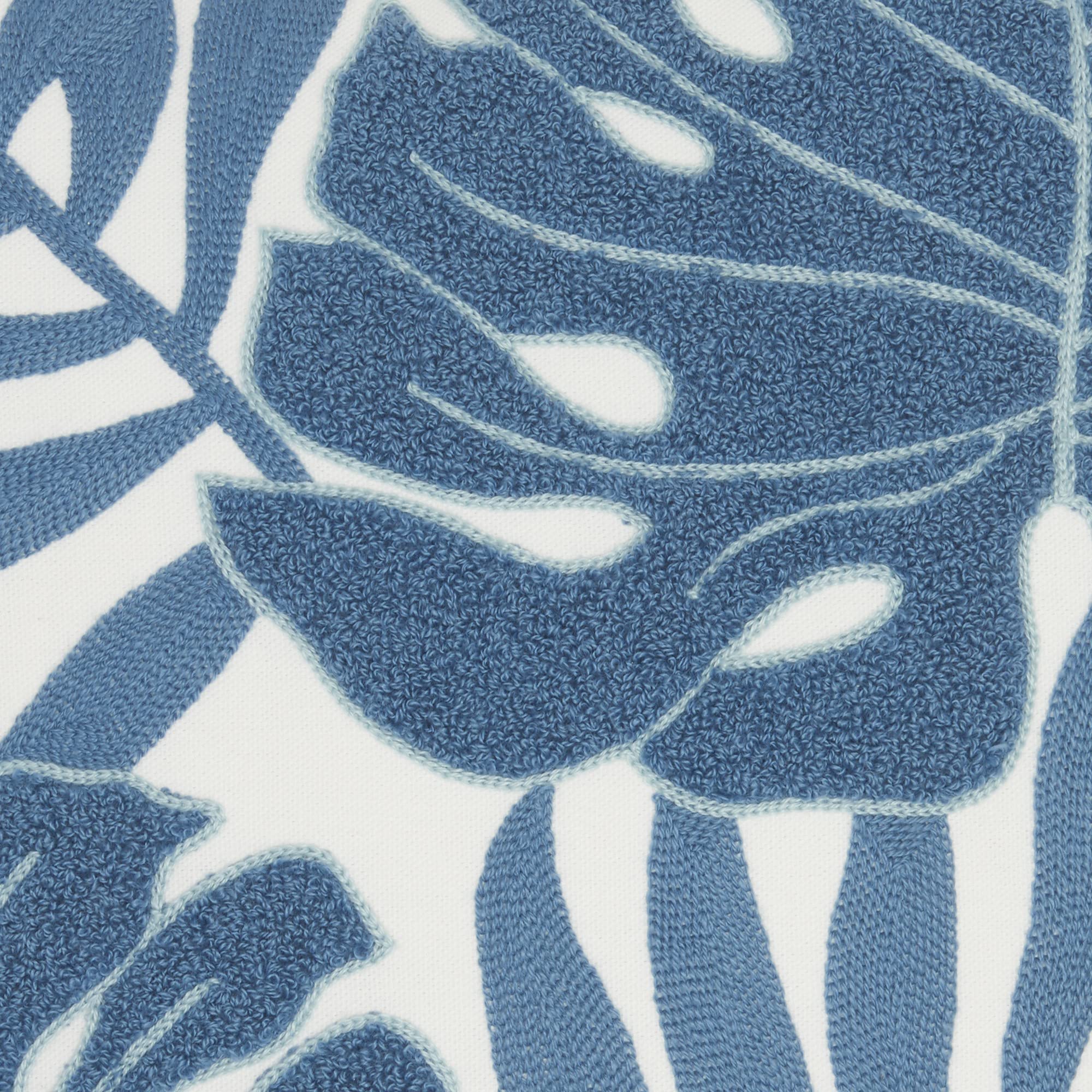 HomeRoots 100% Cotton Blue and Ivory Tropical Leaves Throw Pillow