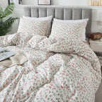 Honeilife Duvet Dover King Size - 100% Cotton Comforter Cover Floral Duvet Cover Sets, Breathable Duvet Cover With Zipper Closur