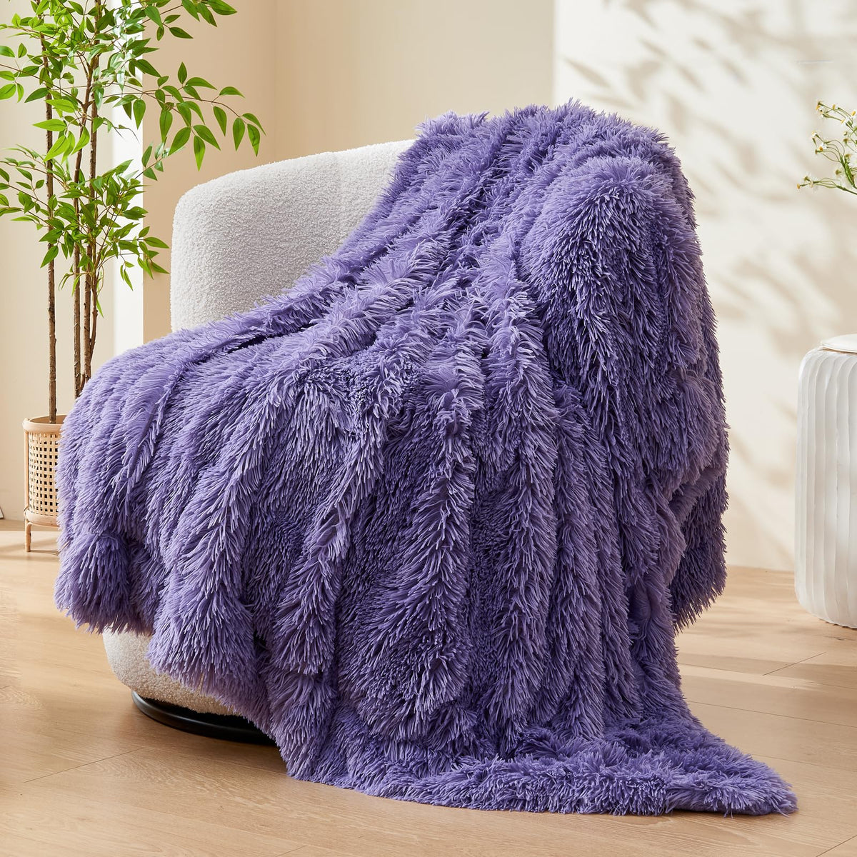 Gonaap Fuzzy Faux Fur Throw Blanket Lavender Super Soft Cozy Plush Fuzzy Shaggy Blanket For Couch Sofa Bed (Lavender, Throw(50'