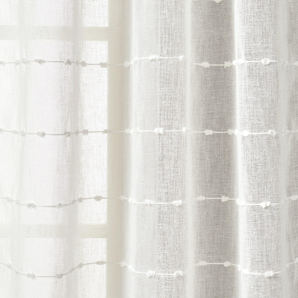 Lush Decor Farmhouse Textured Grommet Sheer Window Curtain Panel Pair, 38'W X 95'L, White