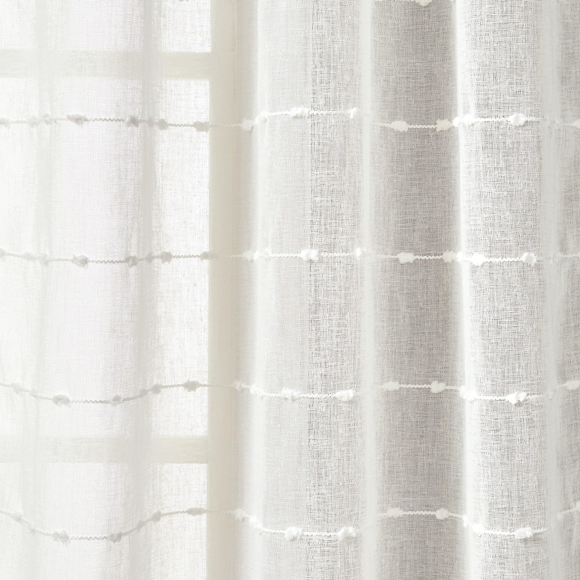 Lush Decor Farmhouse Textured Grommet Sheer Window Curtain Panel Pair, 38'W X 95'L, White