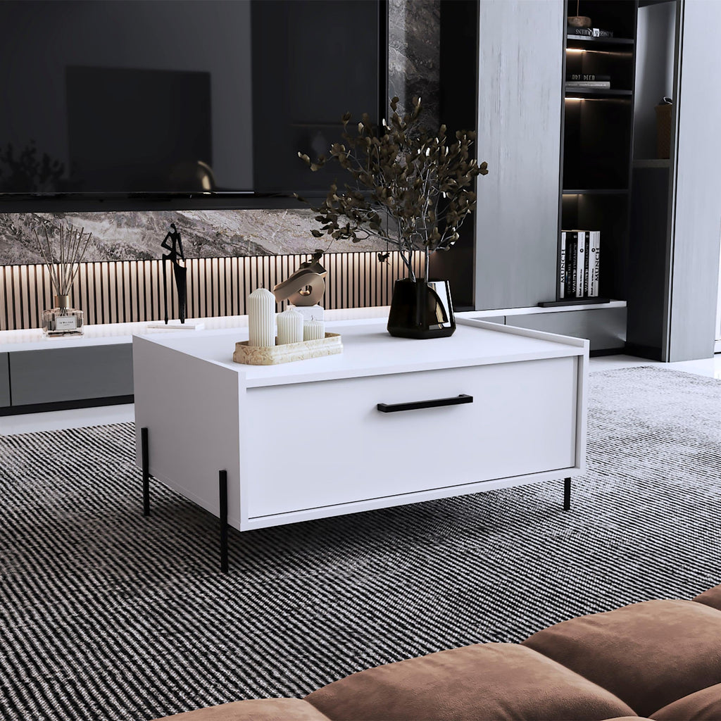 Depot EShop Juneau Coffee Table 1 Shelf 4 Legs White
