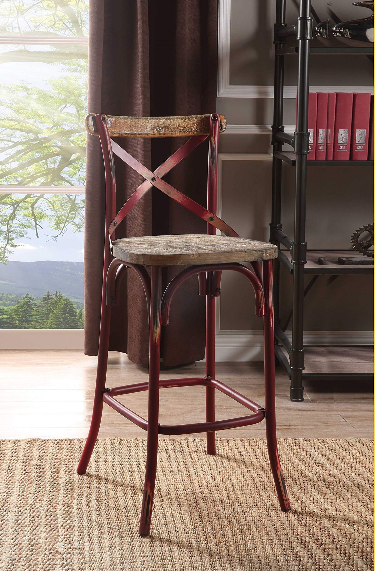 HomeRoots Antique Red Wooden Bar Chair