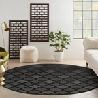Nourison Easy Care Indoor/Outdoor Charcoal Black 10' X Round Area Rug, Easy Cleaning, Non Shedding, Bed Room, Living Room, Dining Room, Backyard, Deck, Patio (10 Round)