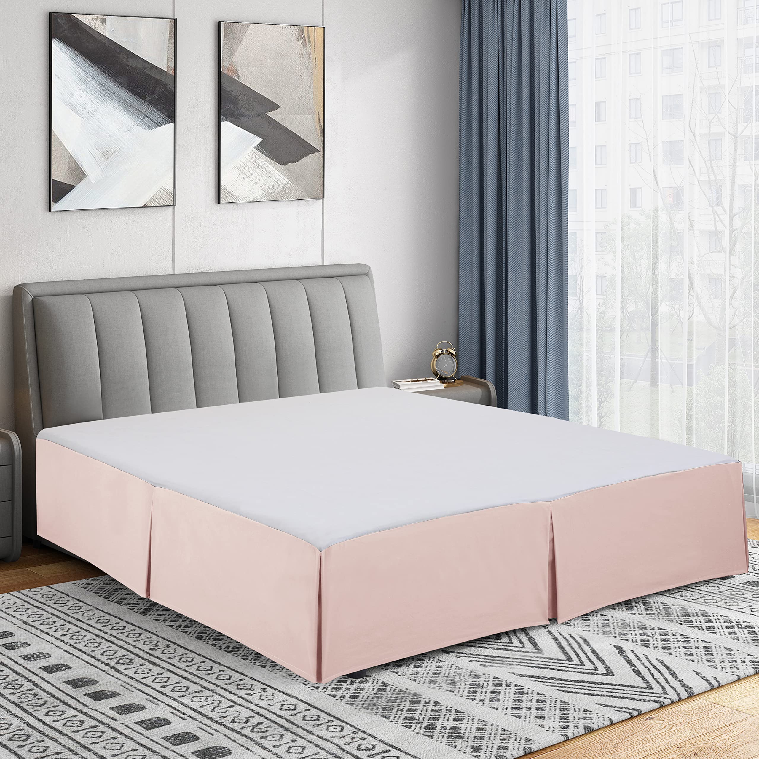 Cathay Home Double Brushed Microfiber Pleated Easy Fit Bed Skirt, Ultra Soft, Fade And Wrinkle Resistant - Blush, California King