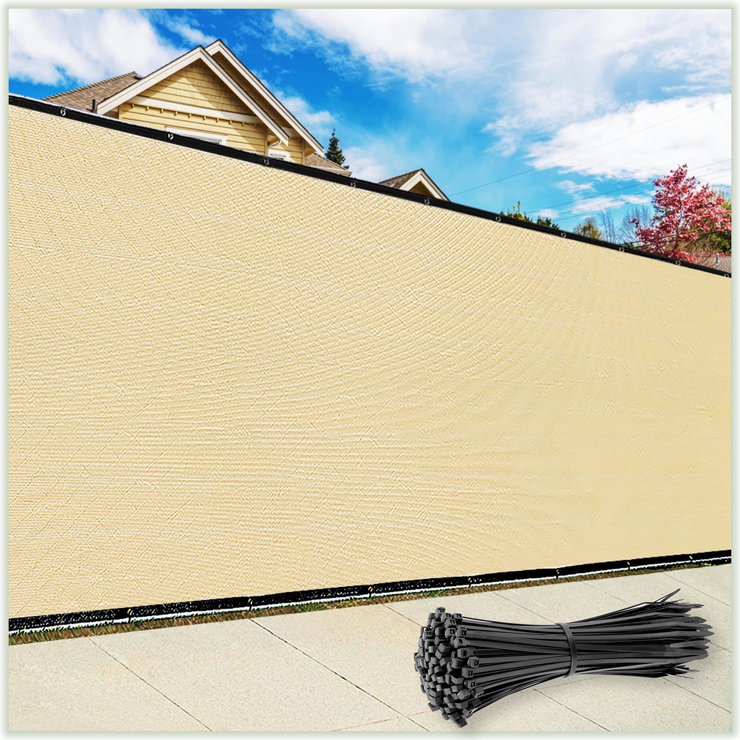 ColourTree Customized Size Fence Screen Privacy Screen Beige 5 x 174 - Commercial Grade 170 GSM - Heavy Duty - 3 Years Warrant