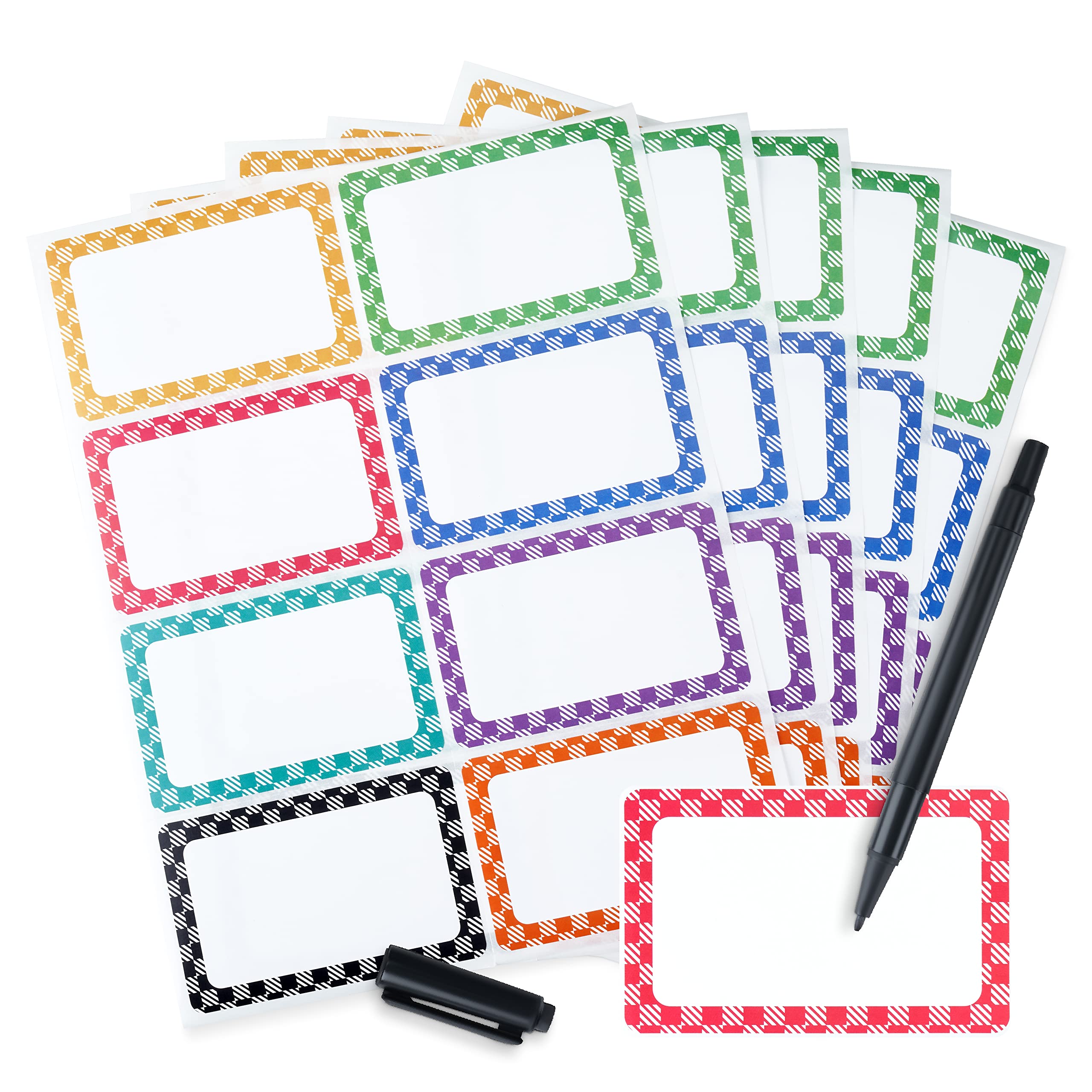 Name Tags Stickers 352 Pcs (3.5 X 2.25 Inches) With Waterproof Marker-Assorted Large Name Tags For Clothes With Colorful Border