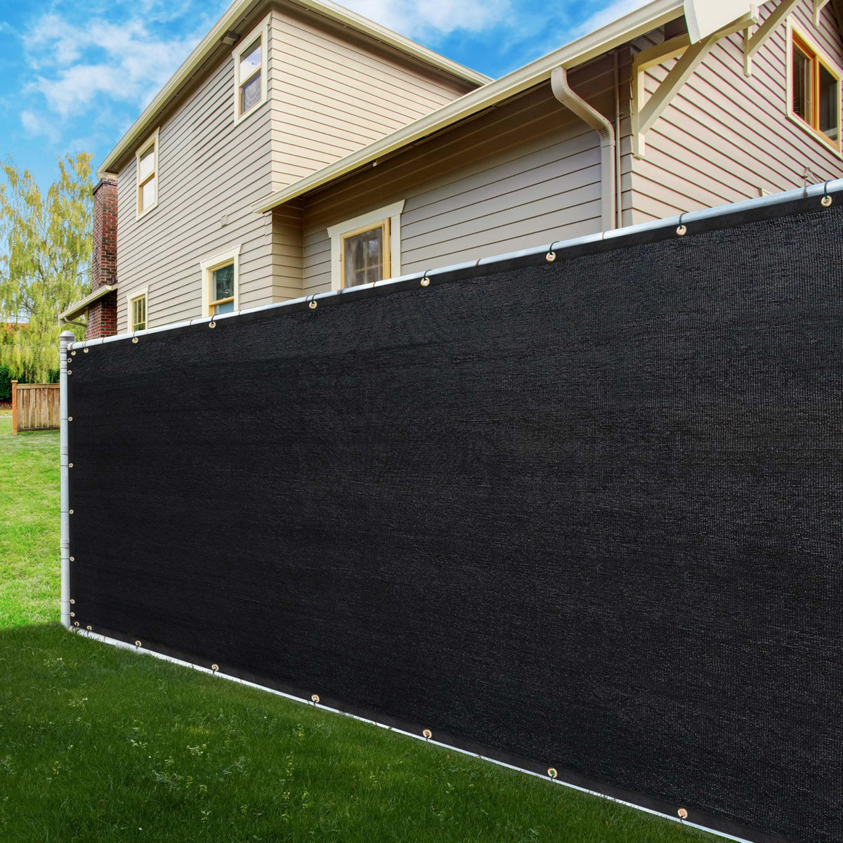 Shademart 5' X 152' Fence Privacy Screen Black Heavy Duty 170 Gsm Fencing Mesh Shade Net With Grommets & Zip Ties, 90% Blockage