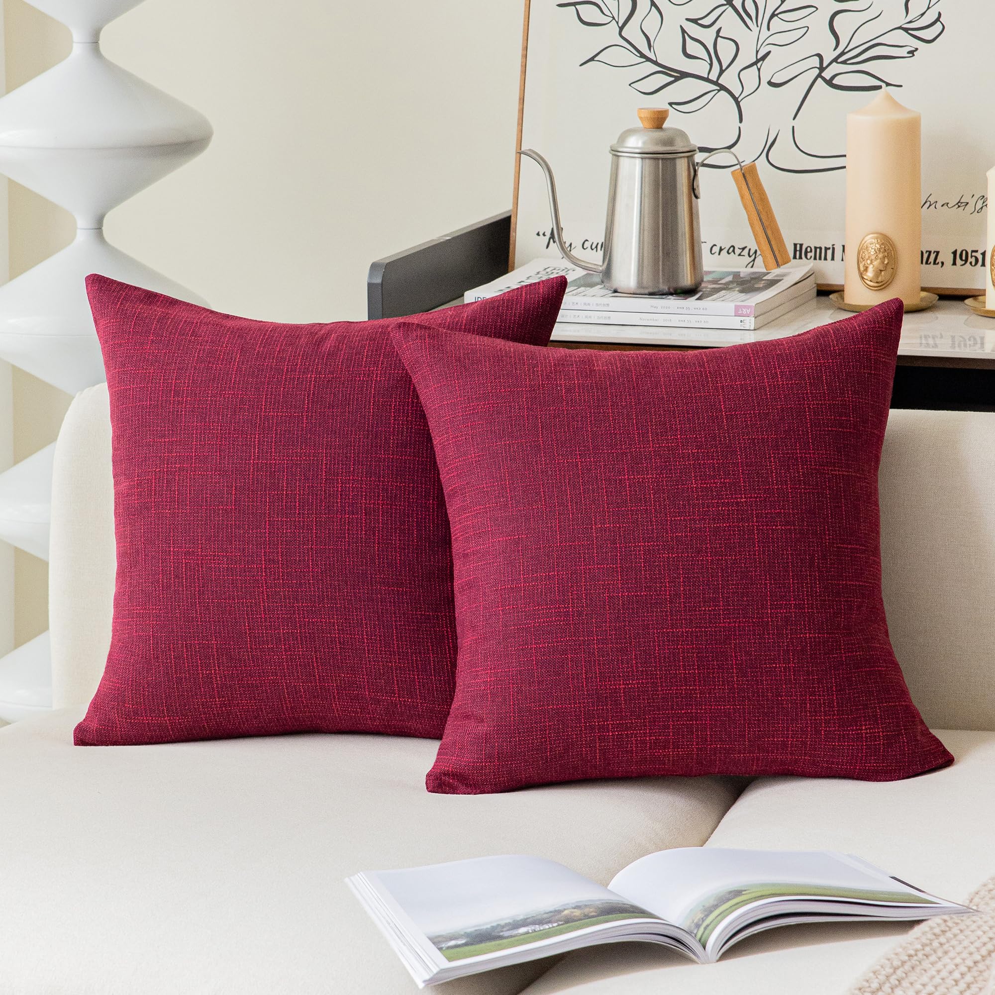 Kevin Textile Pack Of 2, Christmas Classic Retro Cotton Linen Soft Decorative Square Throw Pillow Covers Home Decor Cushion Case