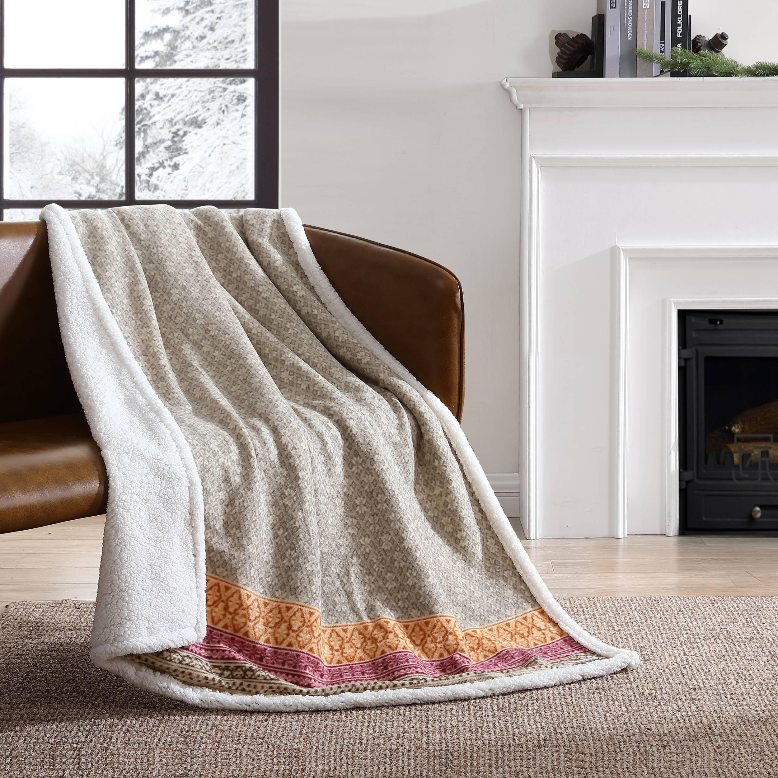 Eddie Bauer Brushed Throw Blanket Reversible Sherpa & Brushed Fleece, Lightweight Home Decor For Bed Or Couch, Fair Isle Khaki
