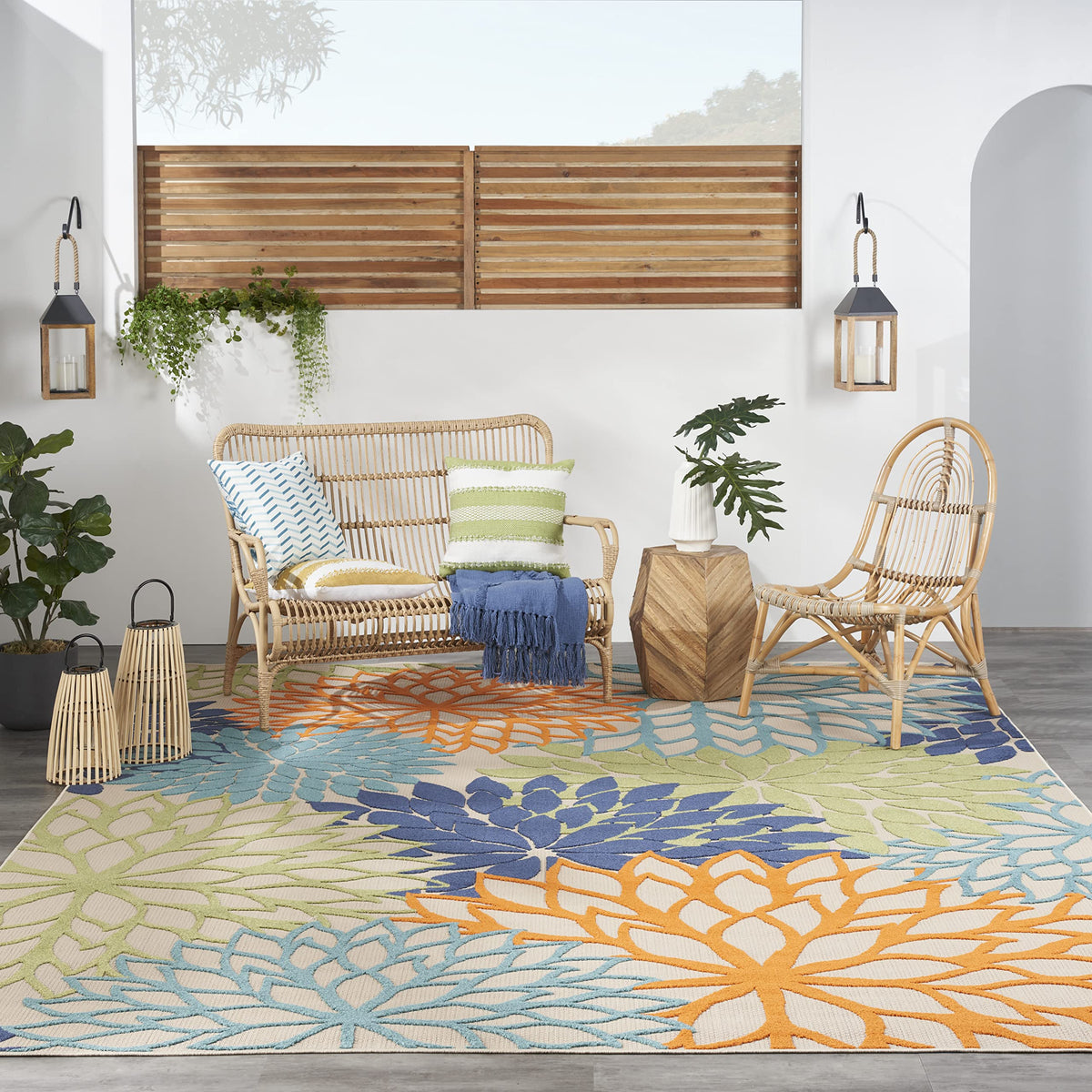 Nourison Aloha Indoor/Outdoor Green 10' X 14' Area -Rug, Tropical, Botanical, Easy -Cleaning, Non Shedding, Bed Room, Living Room, Dining Room, Deck, Backyard, Patio (10X14)