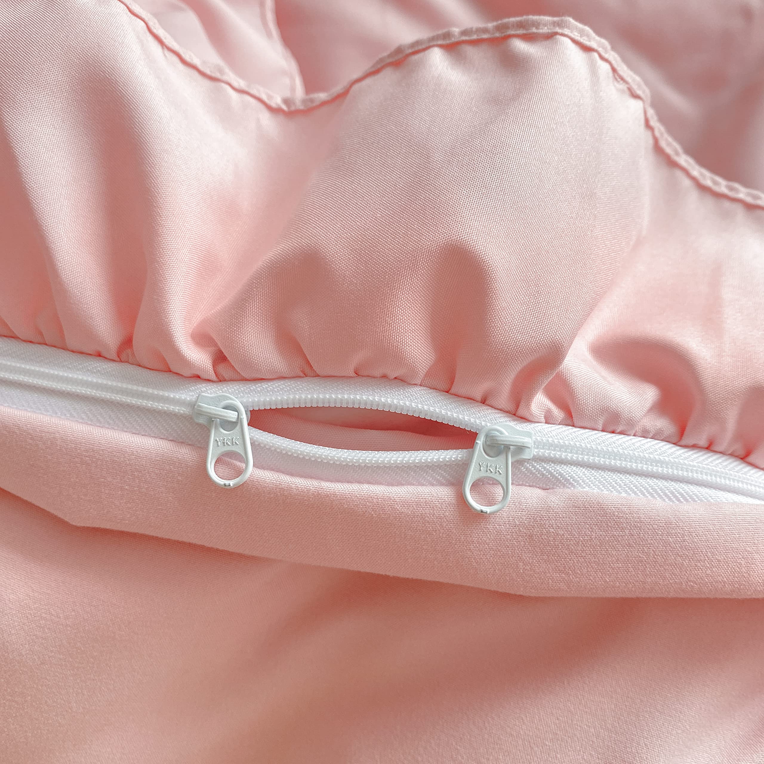 Moowoo Chic Ruffle Lace Polyester Duvet Cover Set -Girl Pink Bedding-3 Piece Queen Duvet Cover With Zipper Closure -Ultra Soft A