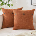 Miulee Set Of 2 Fall Linen Throw Pillow Covers Cushion Case Triple Button Vintage Farmhouse Pillowcase For Couch Sofa Bed 20 X 20 Inch Rust