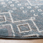 Safavieh Amsterdam Collection 6'7'' Round Blue/Ivory Ams108L Moroccan Boho Non-Shedding Dining Room Entryway Foyer Living Room B