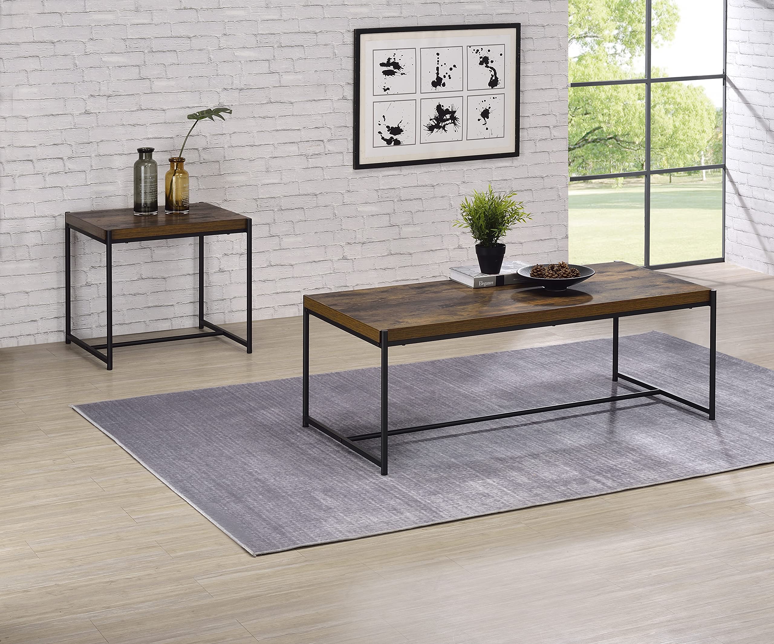 Lilola Home Lennox 3 Piece Brown Coffee and End Table Set