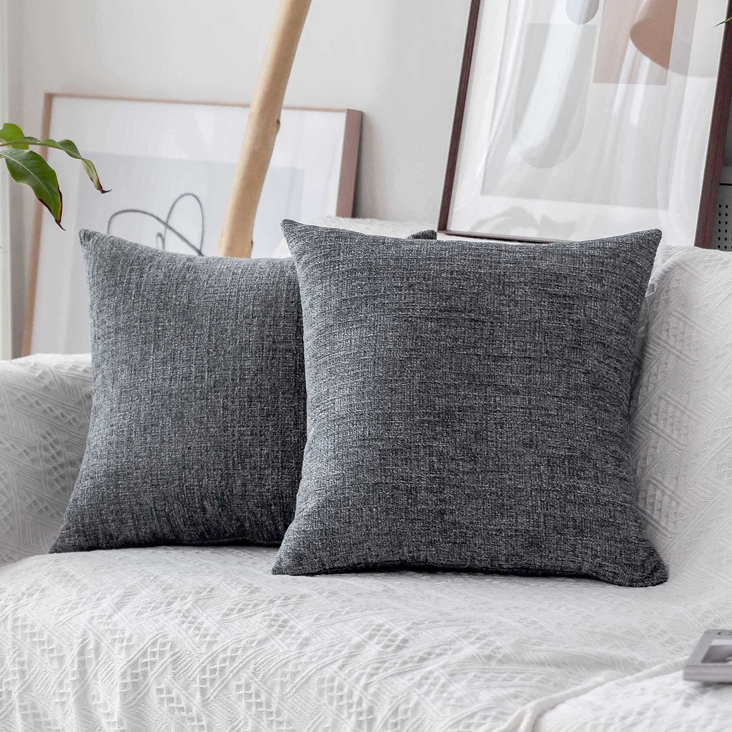 Home Brilliant Gray Pillow Covers Striped Chenille Velvet Plush Large Square Pillow Cases 2 Pieces, 26 X 26 Inch (66Cm), Dark Gr