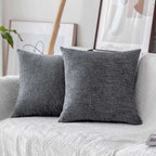 Home Brilliant Square Throw Pillows Cover Supersoft Chenille Velvet Plush Stripes Cushion Covers Decorative, 2 Packs, 18X18 Inch