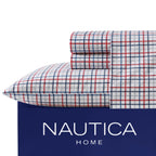Nautica - Twin Xl Sheet Set, Cotton Percale Bedding Set, Crisp & Cool, Lightweight & Breathable (Boating Tattersall Red, Twin Xl)
