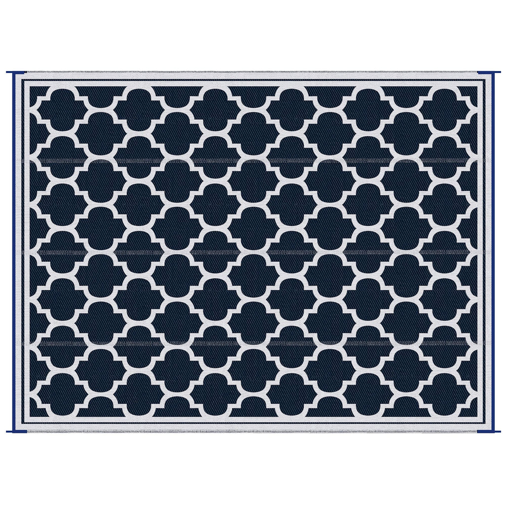 Outsunny Reversible Outdoor Rug, 9' X 12' Waterproof Plastic Straw Floor Mat, Portable Rv Camping Carpet, Large Floor Mat For Backyard, Deck, Picnic, Beach, Blue & White