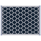 Outsunny Reversible Outdoor Rug, 9' X 12' Waterproof Plastic Straw Floor Mat, Portable Rv Camping Carpet, Large Floor Mat For Backyard, Deck, Picnic, Beach, Blue & White