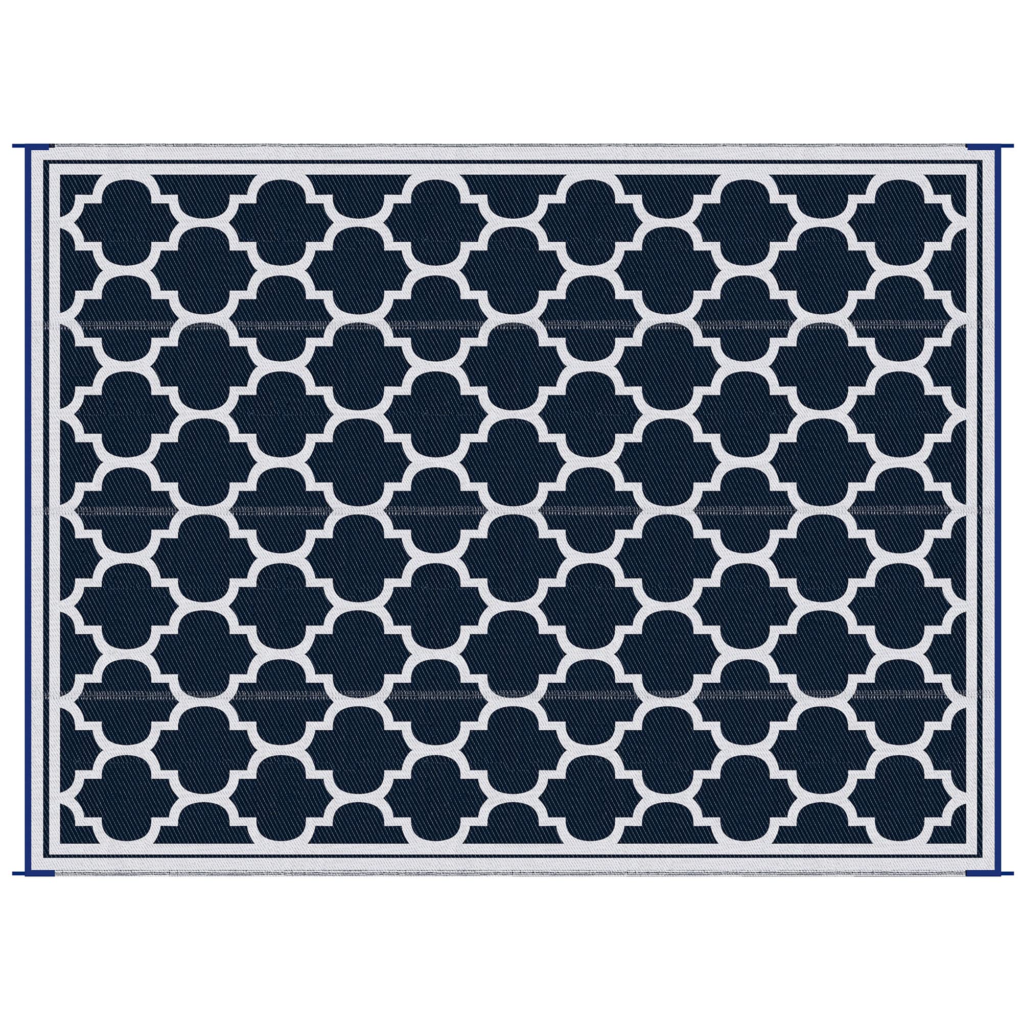 Outsunny Reversible Outdoor Rug, 9' X 12' Waterproof Plastic Straw Floor Mat, Portable Rv Camping Carpet, Large Floor Mat For Backyard, Deck, Picnic, Beach, Blue & White