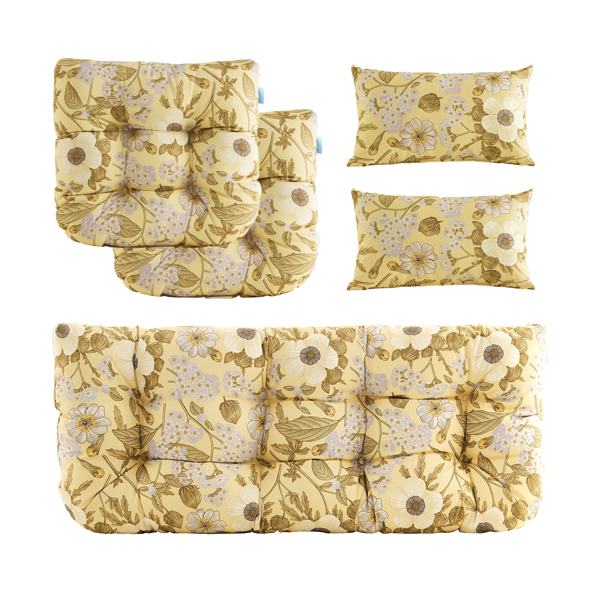 Artplan Outdoor Cushions For Settee,Wicker Loveseat Cushions With Tie,Tufted Patio Cushions 2 U-Shaped Set Of 5 Piece,Floral,Bei