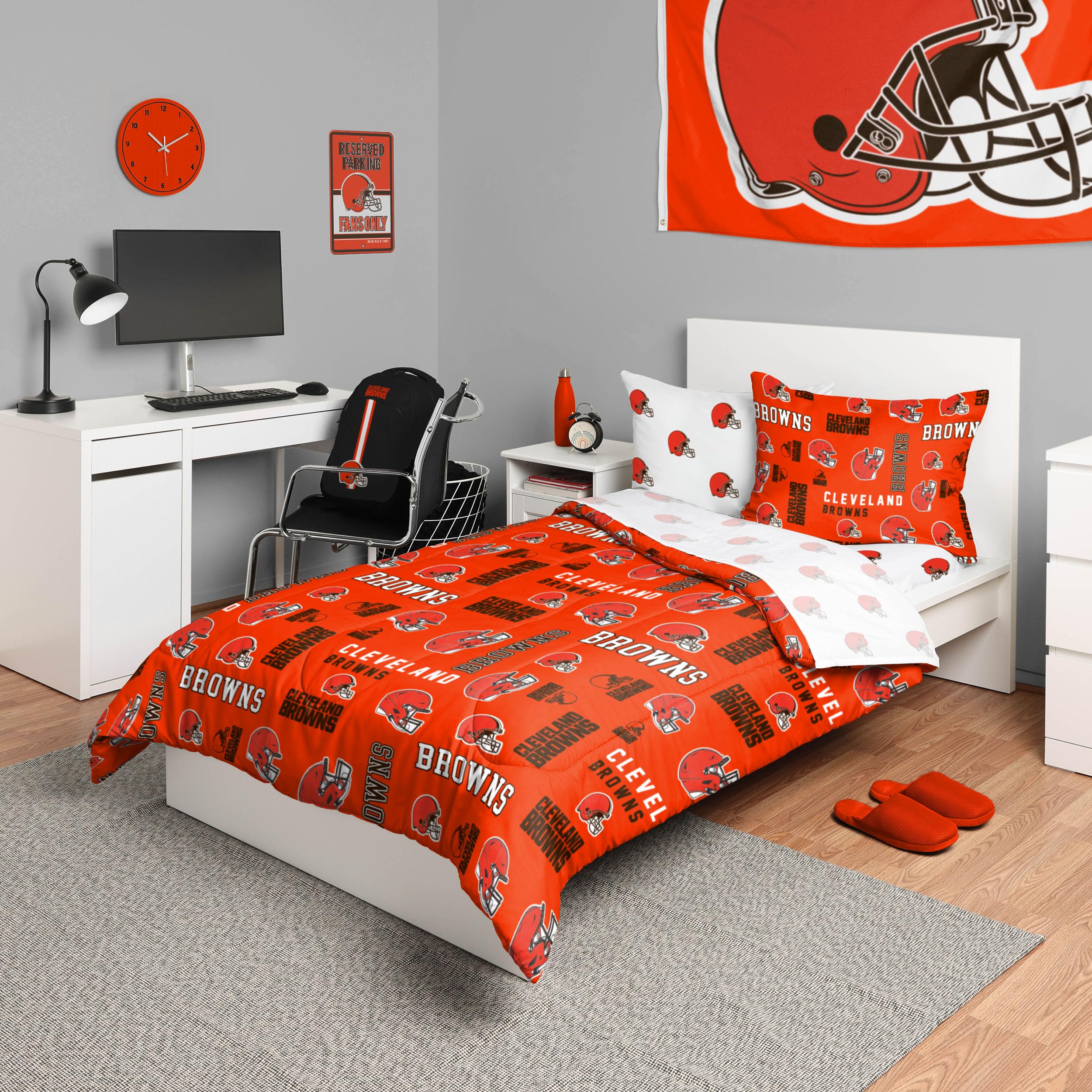 Foco Cleveland Browns Nfl Team Color Bed In A Bag Comforter Bedding 5 Piece Twin Set