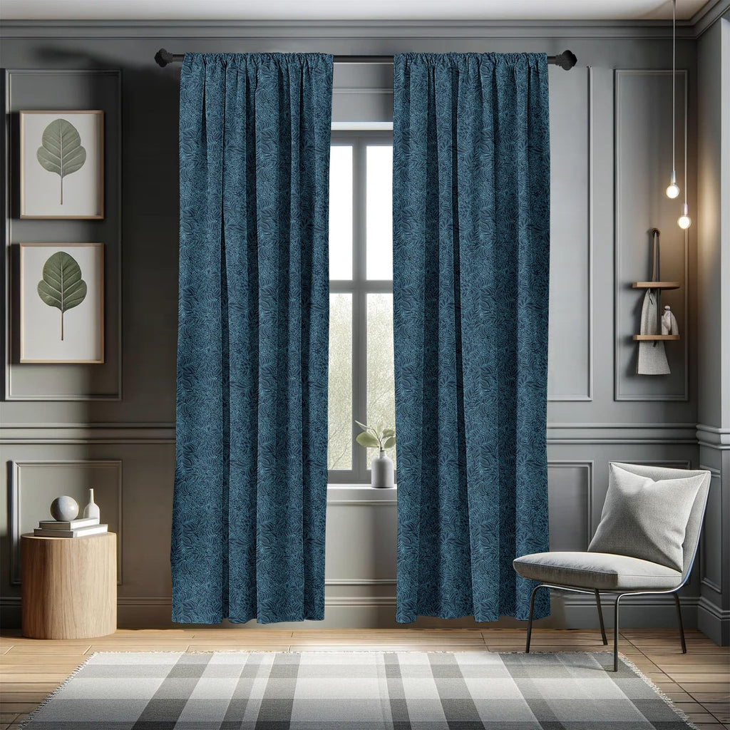 Ambesonne Navy And Teal Window Curtains, Abstract Flourish Nature Inspired Pattern Leaves Blossoms Print, Lightweight Decor 2-Pa
