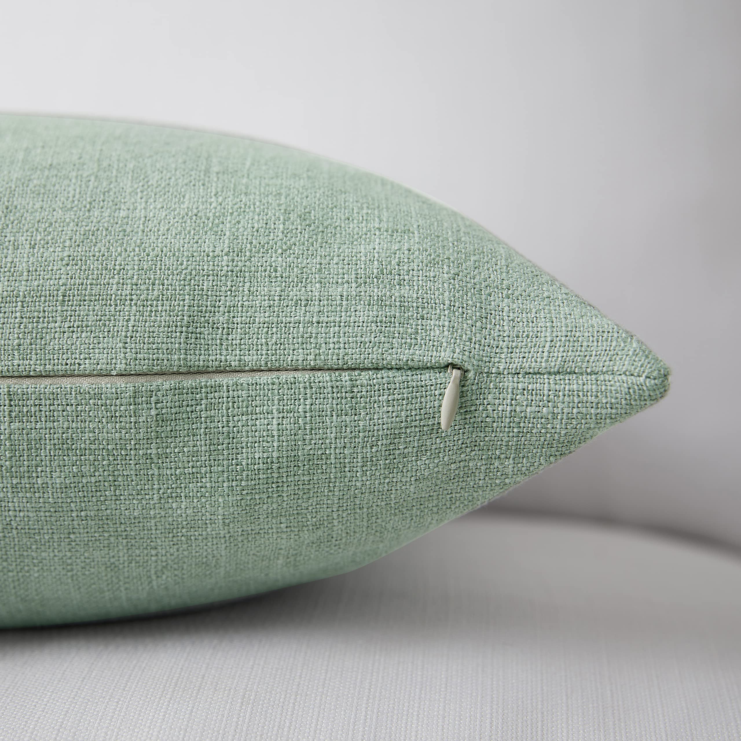 Meekio Set Of 2 Sage Green Pillow Covers 12 X 20 Inch Farmhouse Boho Decorative Throw Pillow Covers Linen Cushion Covers For Sofa Couch D?or