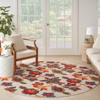 Nourison Aloha Indoor-Outdoor Modern Multicolor 7’10” X Round Area Rug, Easy Cleaning, Non Shedding, Bed Room, Living Room, Dining Room, Backyard, Deck, Patio (8 Round)