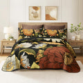 Tyrot 3 Piece Black Boho Floral King Size Quilt Sets Reversible Farmhouse Botanical Lightweight Bedspread Coverlet With 2 Shams