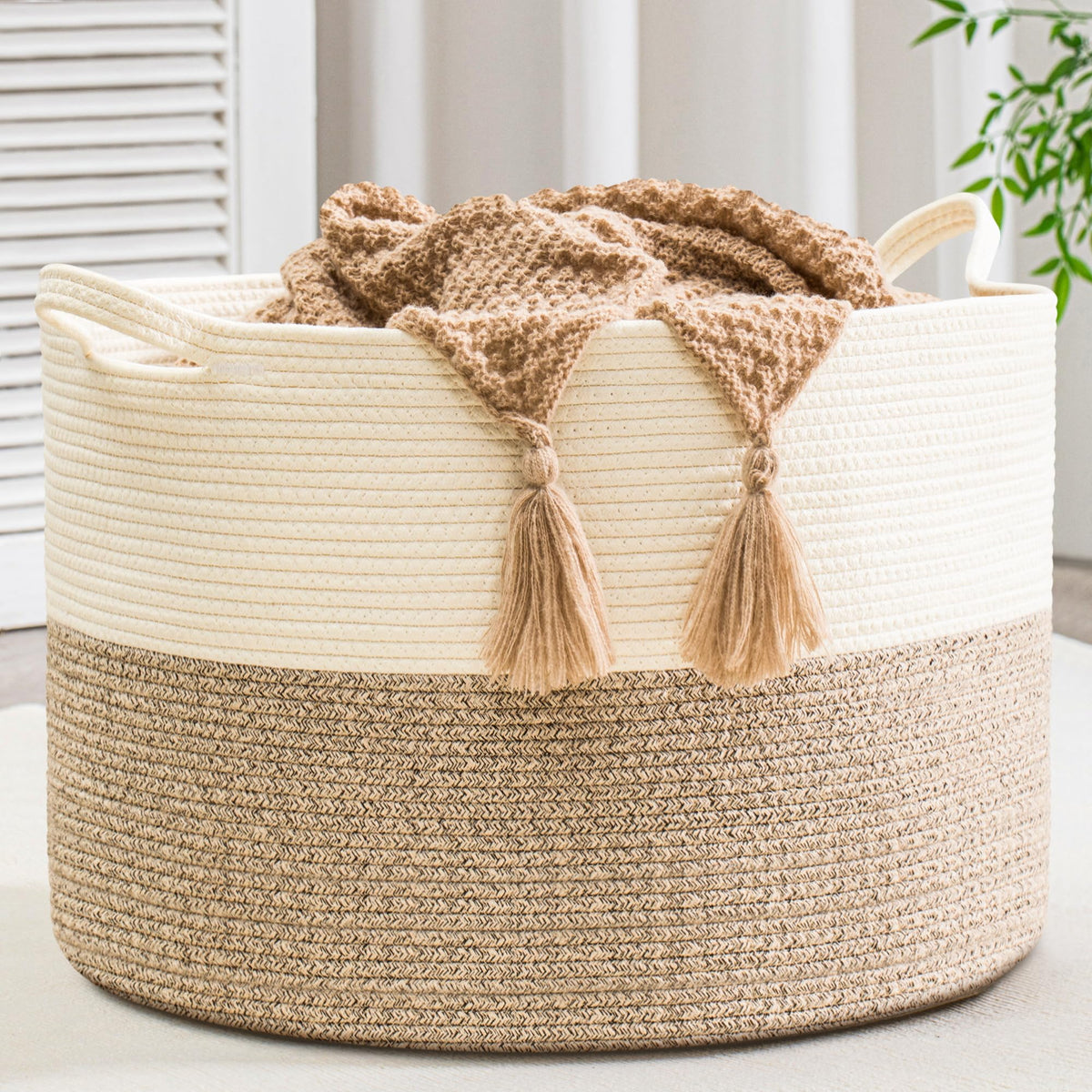 Gosipeya XXXLarge Woven Cotton Rope Basket (21.7 x 13.8) 90L  Blanket Basket for Living Room, Laundry Hamper, Baby Laundry Ha