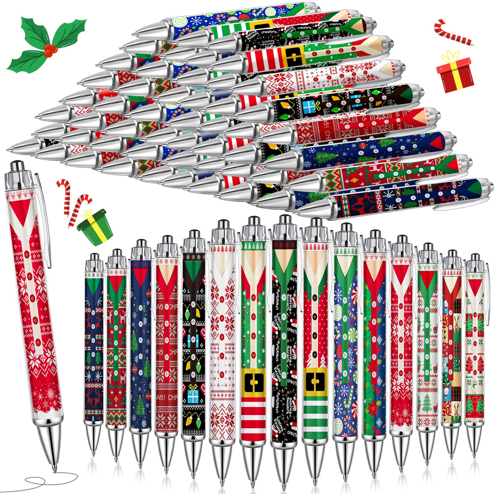 Resurhang 150 Pcs Christmas Ballpoint Pens Bulk Holiday Novelty Pens 0.5 mm Ugly Sweater Retractable Black Ink Decorative Statio