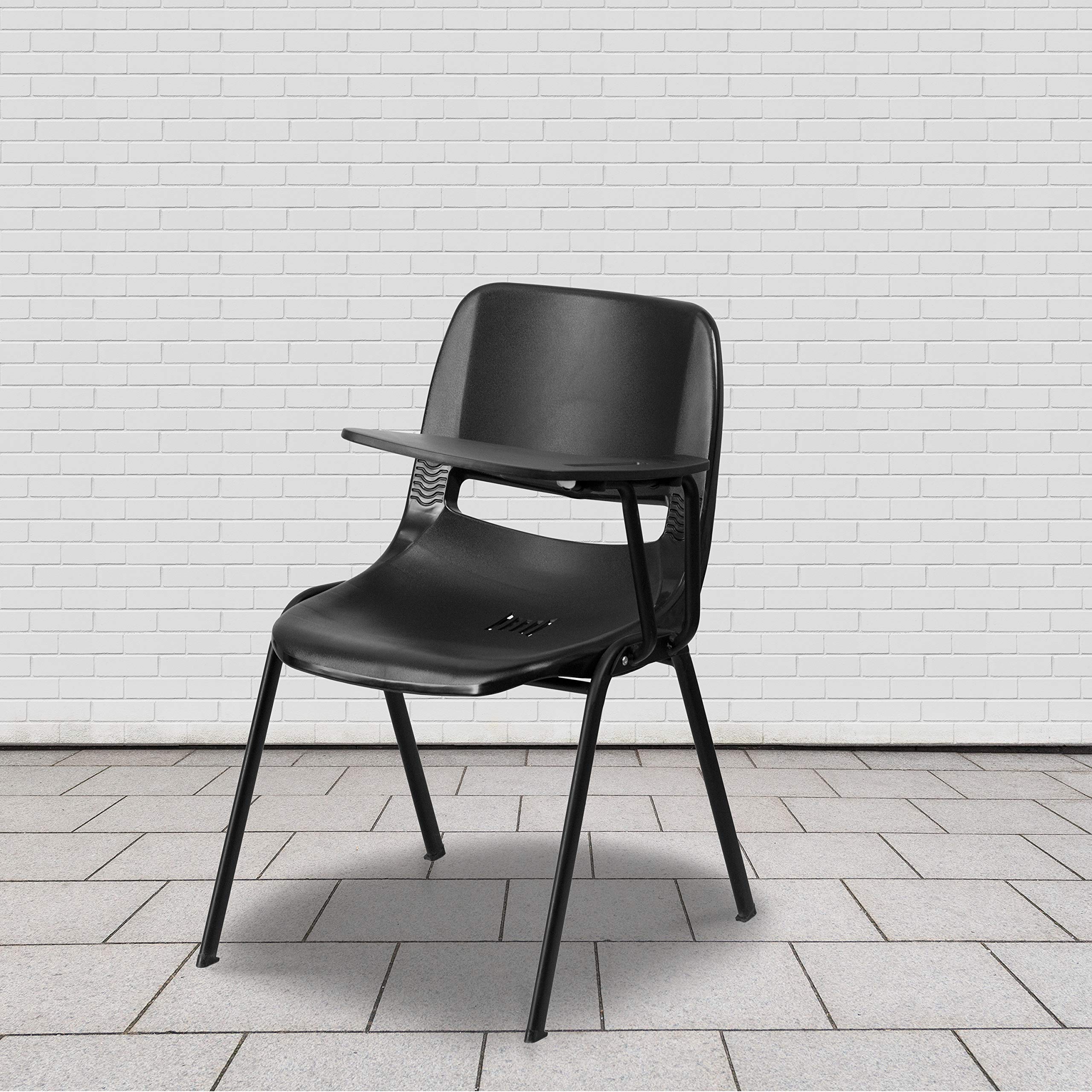 Flash Furniture Black Ergonomic Shell Chair with Left Handed Flip-Up Tablet Arm