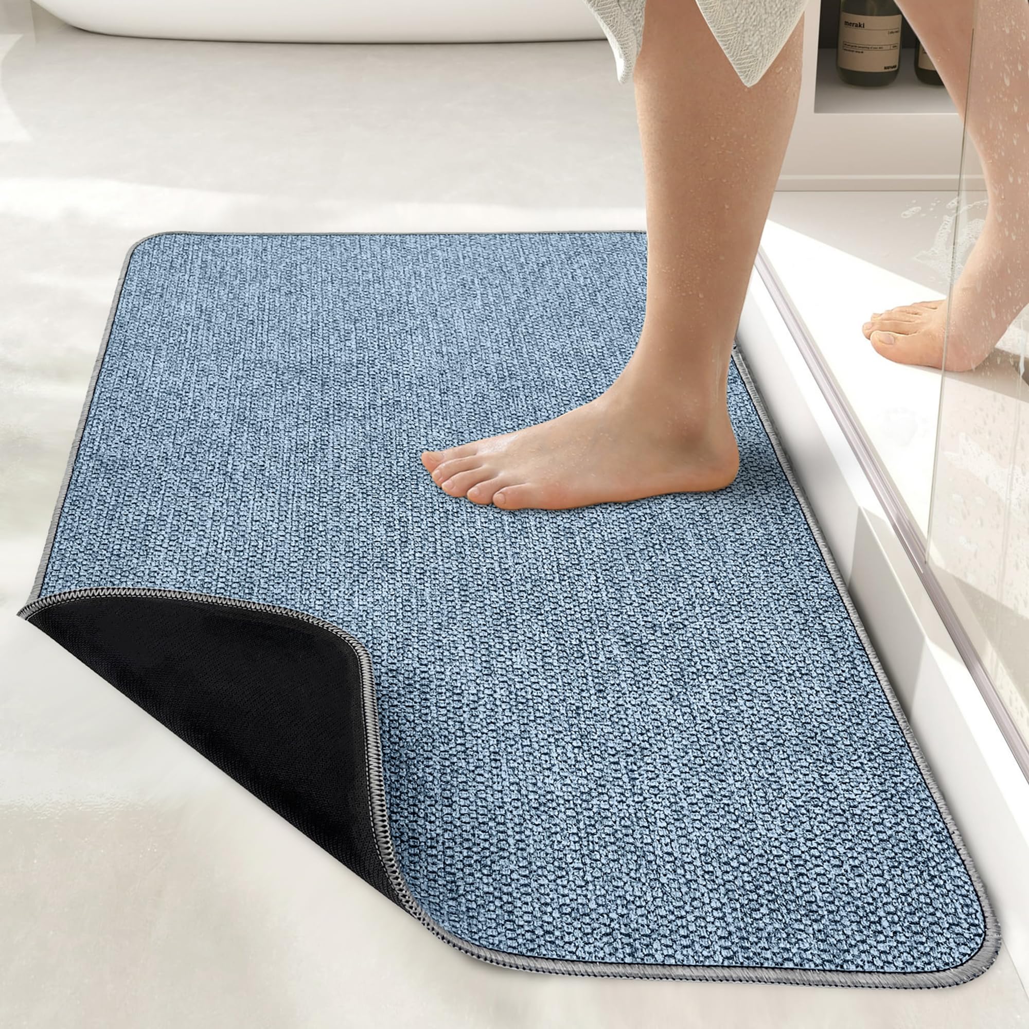 Bath Mat,Ultra Thin Bath Rugs,Rubber Bath Mats for Bathroom,Quick Dry,Non-Slip,Machine Washable,Fit Under Door,Super Absorbent B